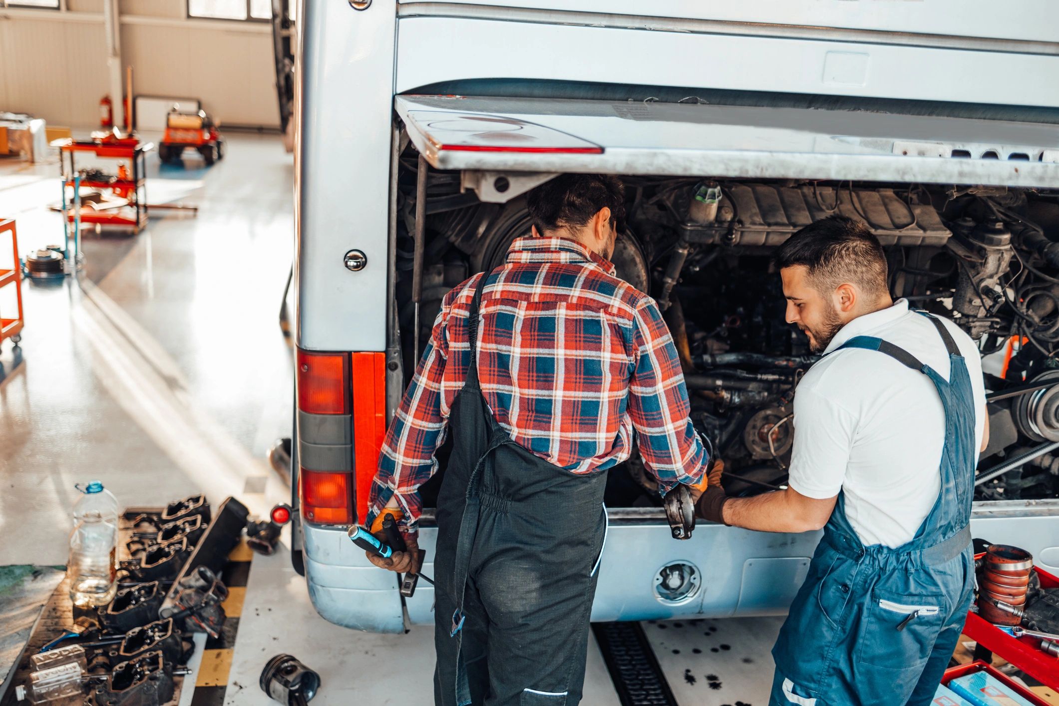 truck repair team at work